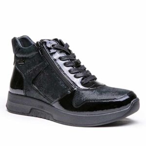 Botines cómodo con cremallera en charol negro